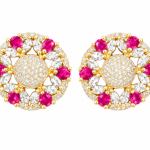 Ruby & White CZ Stud Earrings for Women | Round Statement Earrings | Traditional Indian Jewelry