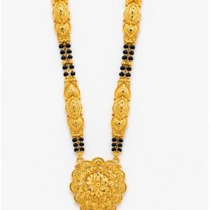 18K Yellow Gold Plated Traditional Floral Mangalsutra Necklace for Women | Black Bead Long Mangalsutra | Bridal & Ethnic Jewelry Gift