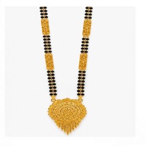 18K Yellow Gold Plated Traditional Round Pendant Mangalsutra Necklace for Women | Black Bead Bridal Necklace | Ethnic Indian Jewelry