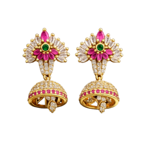Elegant Floral Ruby CZ Jhumka Earrings | Gold Plated Traditional Indian Dangle Earrings | Bridal & Festive Jewelry for Women