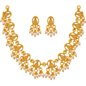Traditional Gold Tone Leaf Design Necklace & Pearl Drop Earrings Set for Women | Indian Ethnic Wedding & Festive Jewelry