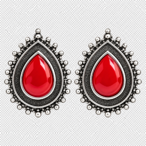 Red Teardrop Stone Oxidized Silver Stud Earrings – Traditional Indian Ethnic Statement Jewelry