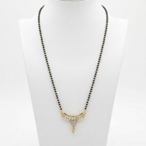 Elegant Gold Plated Black Beads Mangalsutra Necklace with Sparkling CZ Diamond Pendant for Women