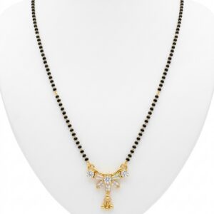 Elegant Gold Plated Black Beads Mangalsutra Necklace with Floral CZ Diamond Pendant for Women