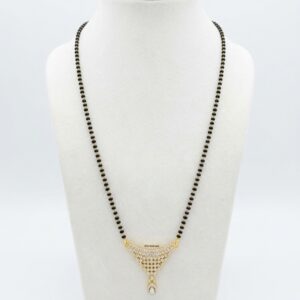 Elegant Gold Plated Black Beads Mangalsutra Necklace with Sparkling CZ Stone V-Shaped Pendant for Women